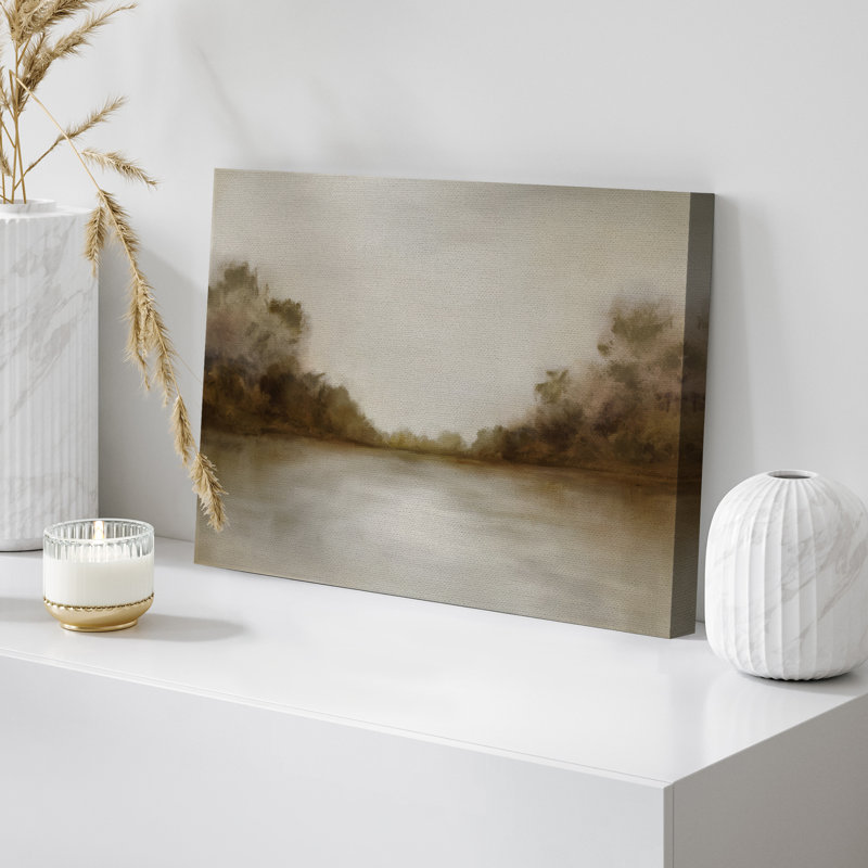 Tranquil River Scene, impression sur toile - décor de paysage impressionniste de ton chaud pour bureau ou bureau