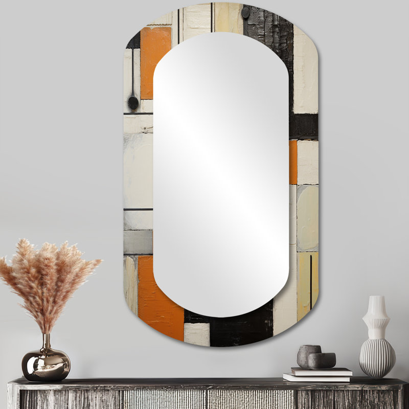 Brown Beige Black Retro Modernism - Abstract Collages Asymmetrical Unique Wall Mirror, Modern Cylinder Mirror, Printed Metal Art