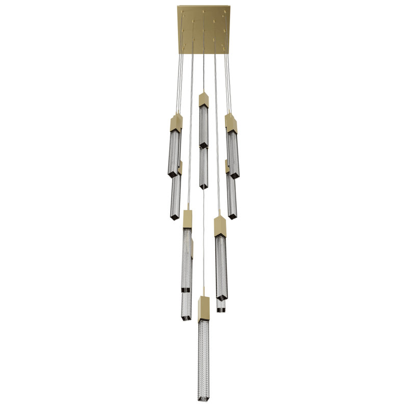 Luminaire suspendu grappe 13 lumières Boa, Laiton brossé