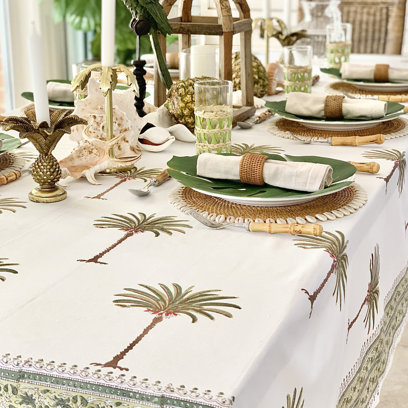 Coastal Handmade Floral Tablecloth, 72" D x 128" L
