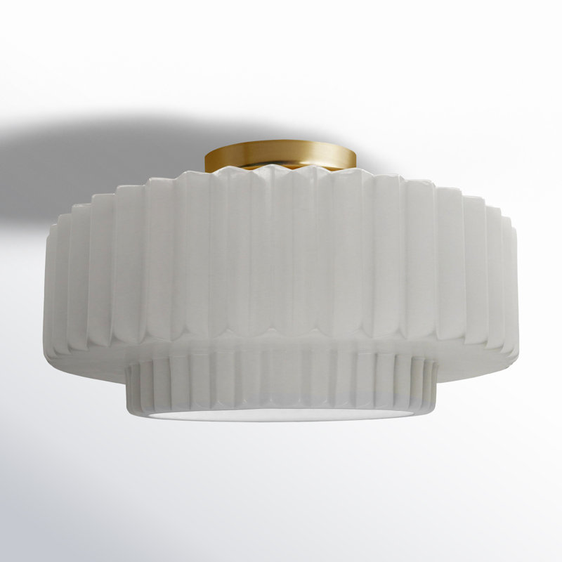 Plafonnier semi-encastré en céramique Dottie, H 7,25 po x l 14,5 po x P 14,5 po, Bisque, Laiton brossé