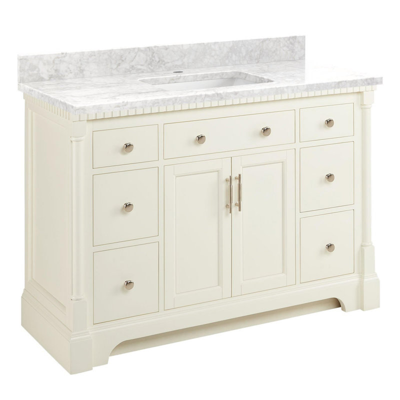 Claudia 48" Mahogany Single Basin Vanity Set with Cabinet, Vanity Top, Carrara Marble, White, Single-Hole