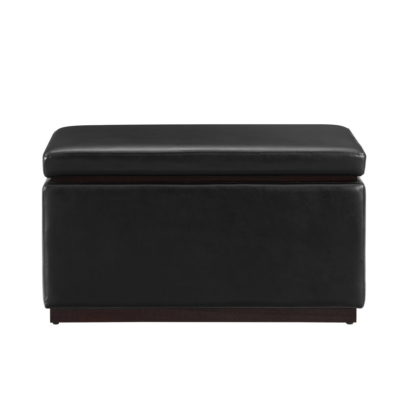 Atreju Faux Leather Ottoman, Black Faux Leather, Dark Walnut