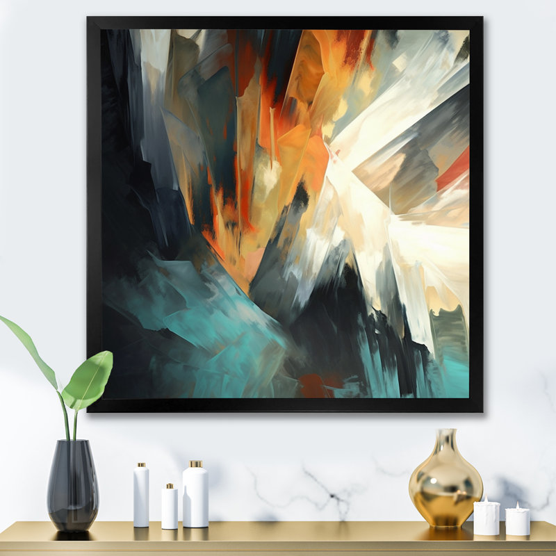 «Orange and Blue Abstract Mixed Colors I - Minimalisme», reproduction sur toile, H 30 po x l 30 po x P 1 po, Cadre photo noir