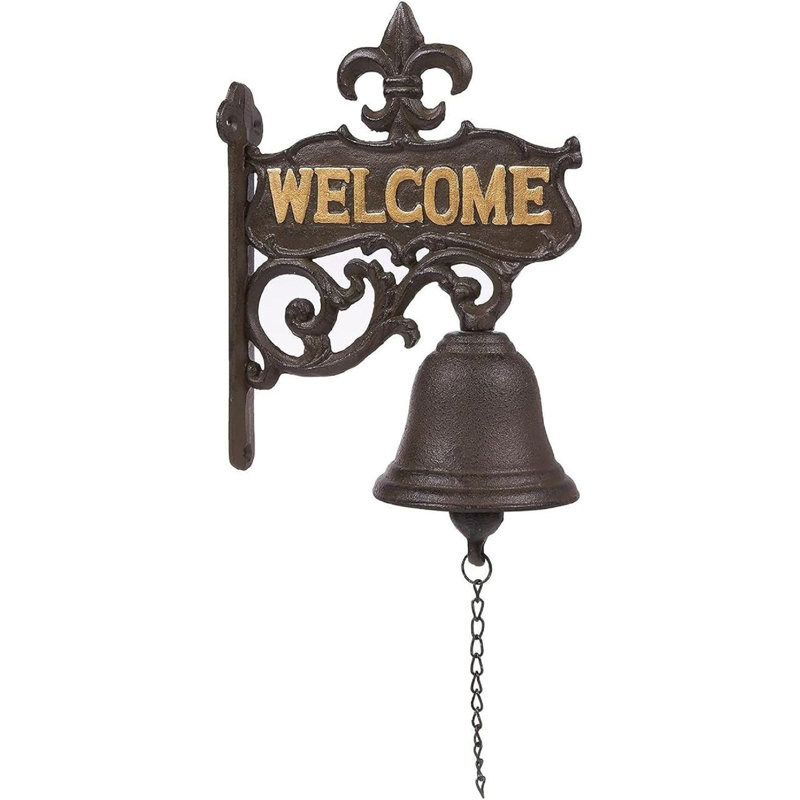 Antique Black Cast Iron Outdoor Dinner Bell with Floral Pattern