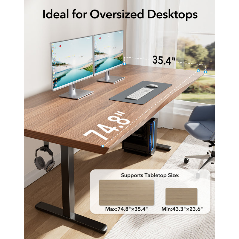 Bureau debout électrique à hauteur ajustable, L 55 po x P 28 po, Brun / Noir