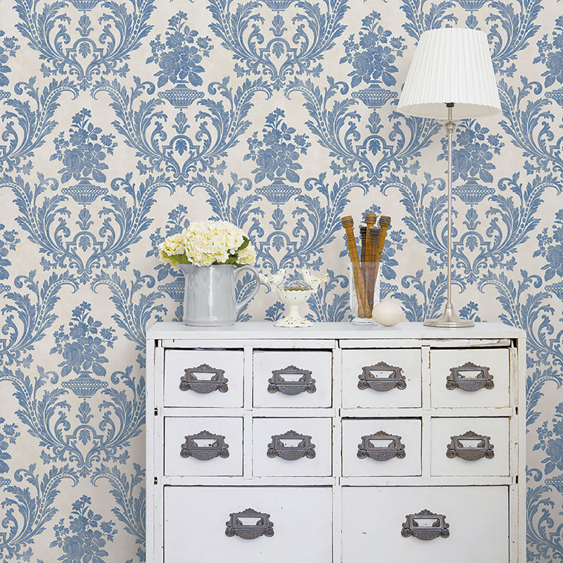 Positano 10m x 52.8cm Matte Wallpaper Roll, Off White/Blue