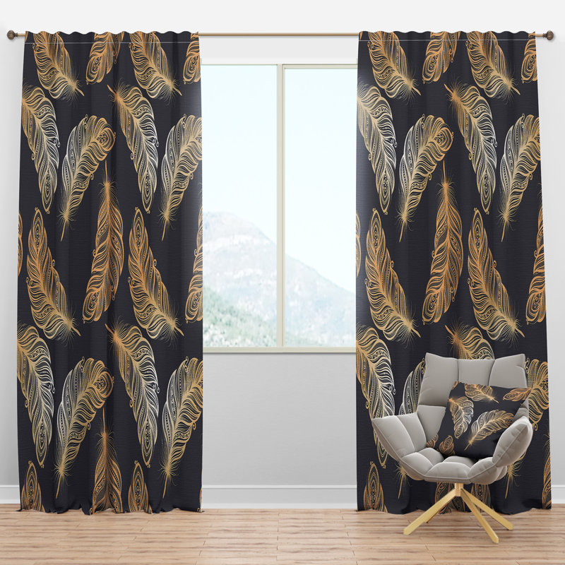 Panneau de rideau simple semi-diaphane avec passe-tringle Southwestern Feathers, l 52 po x L 120 po