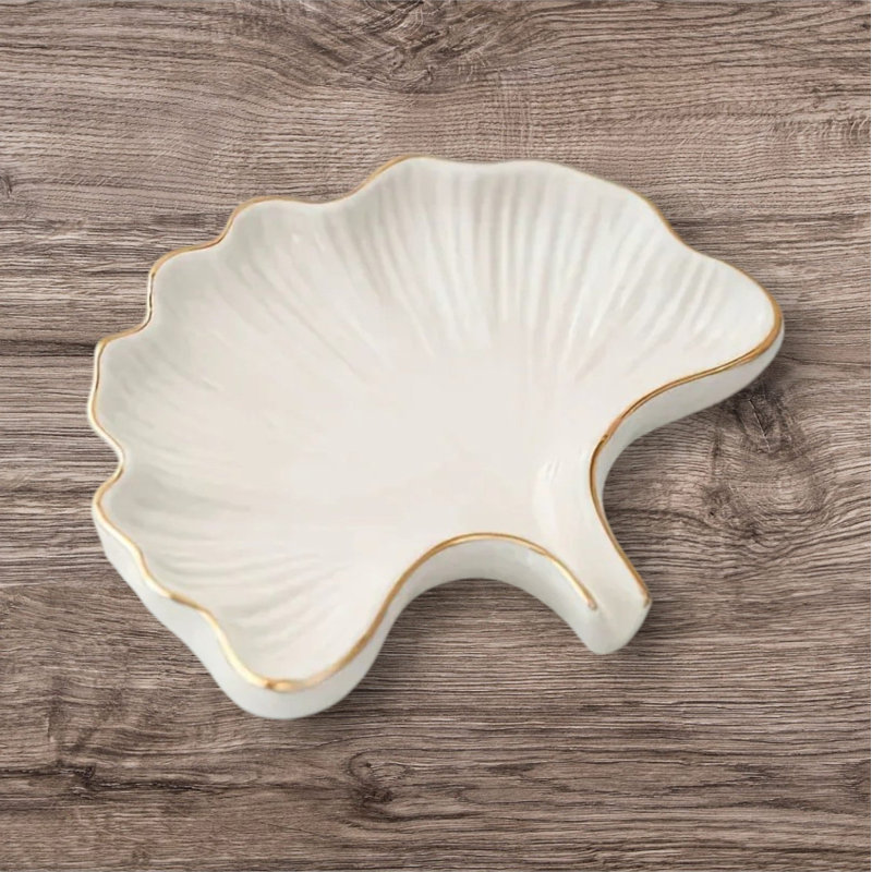 Soap Dish - Ceramic Golden Leaf, Green