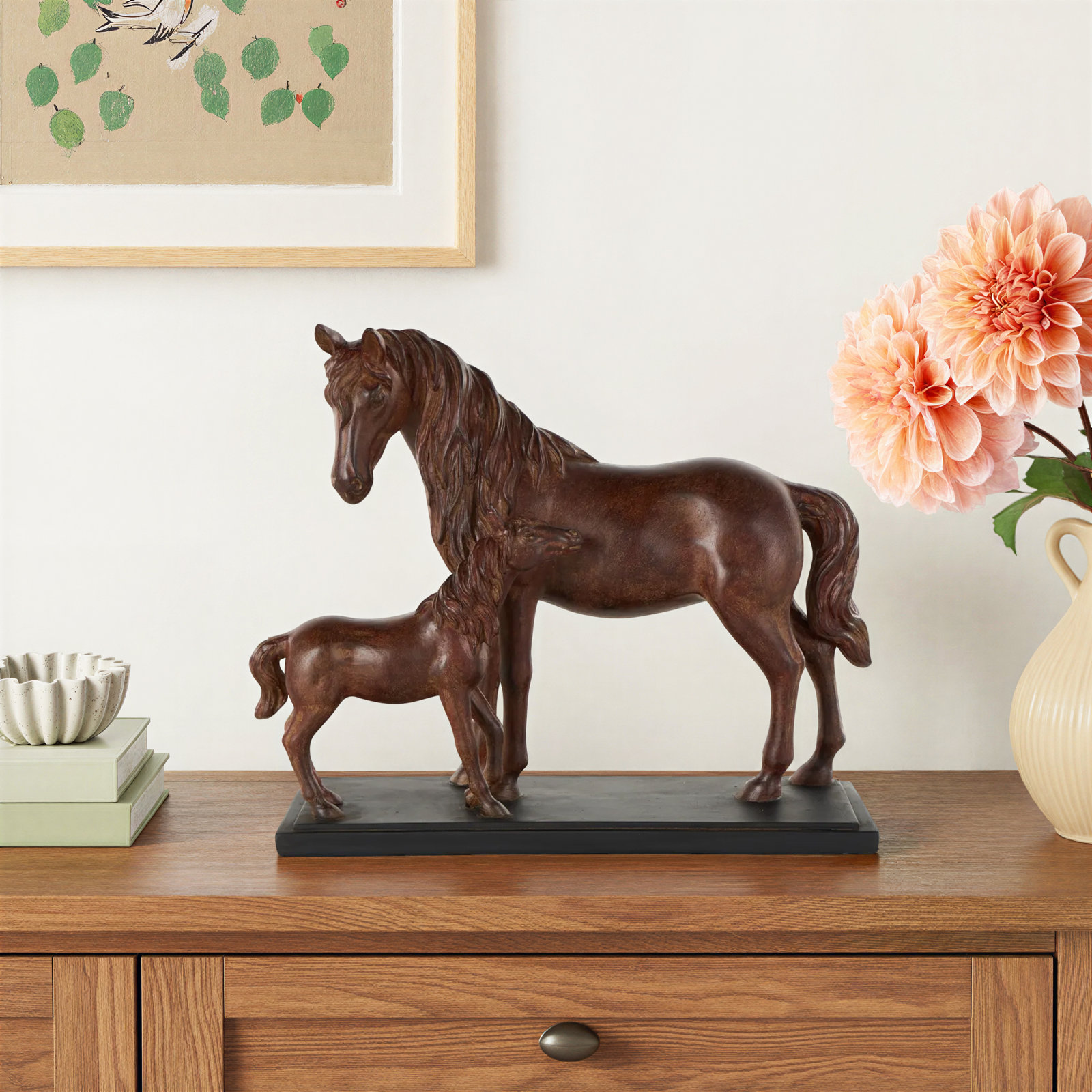 Ceramic Mom and Baby Horse Sculpture