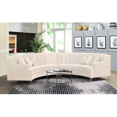 141" Velvet Upholstery Square Arm Oversized Curved Sofa