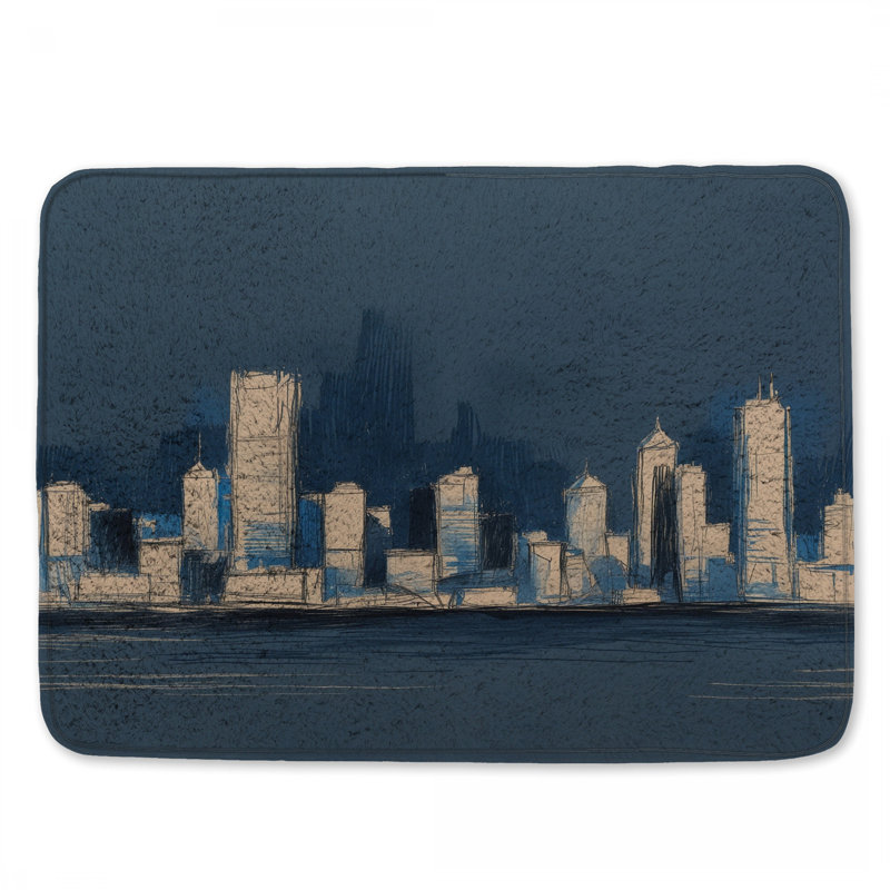Urban Skyline Sketch Bath Mat, 24in W x 17in L