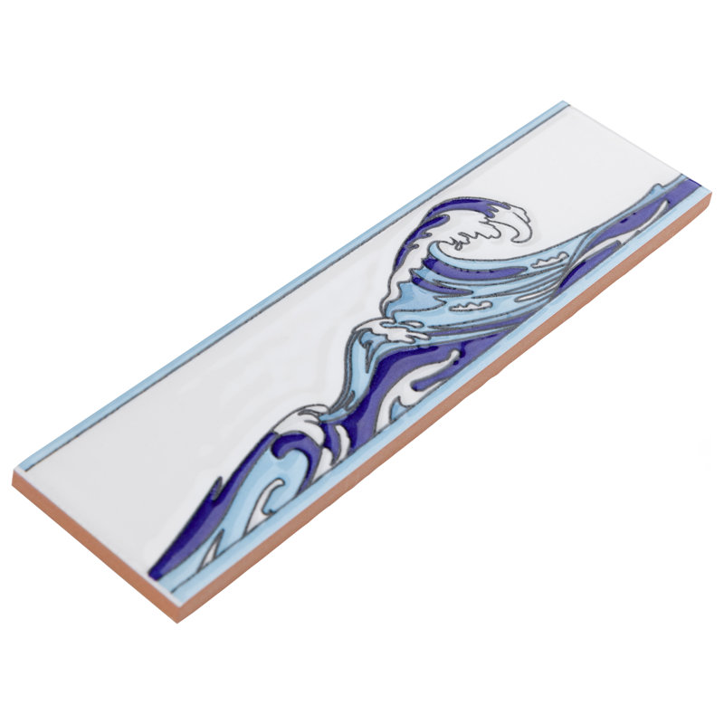 Captain Kanagawa Wave 2" x 8" Glossy Ceramic Specialty Trim in Blue/White, Blue/White