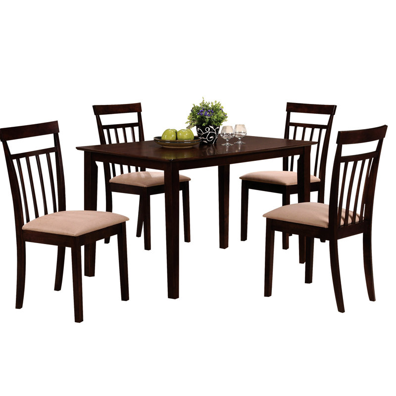 Table et chaises de salle à manger avec coussins beiges - Design rectangulaire de 30,22 pouces de large à 5 sièges rembourrés à lattes pour plus de confort