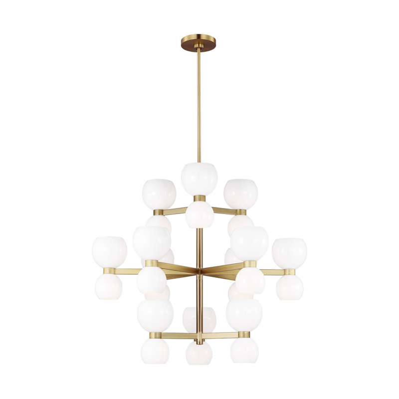 Londyn 24-Light Burnished Brass Chandelier with Milk White Glass Shades