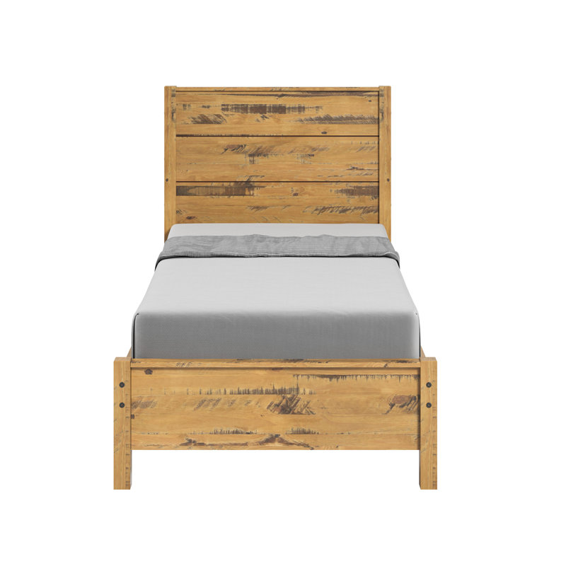 Hibir Rustic Solid Pinewood Bed Frame with Protective Top Trim, Modern Farmhouse Master Bedroom Platform Bed, Heavy-Duty Slat Support Base, No Box Spring Needed, Premium Style