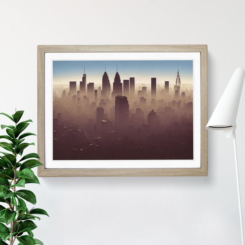 XH1022-6146X Modern New York Skyline - Single Picture Frame Print, Oak, 25cm H x 34cm W x 2cm D
