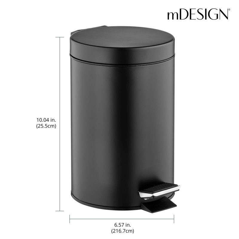 Poubelle à pédale ronde mDesign, doublure amovible, Noir