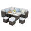 Ensemble repas 7 pièces de qualité supérieure pour patio avec canapé modulaire et table WPC Premium