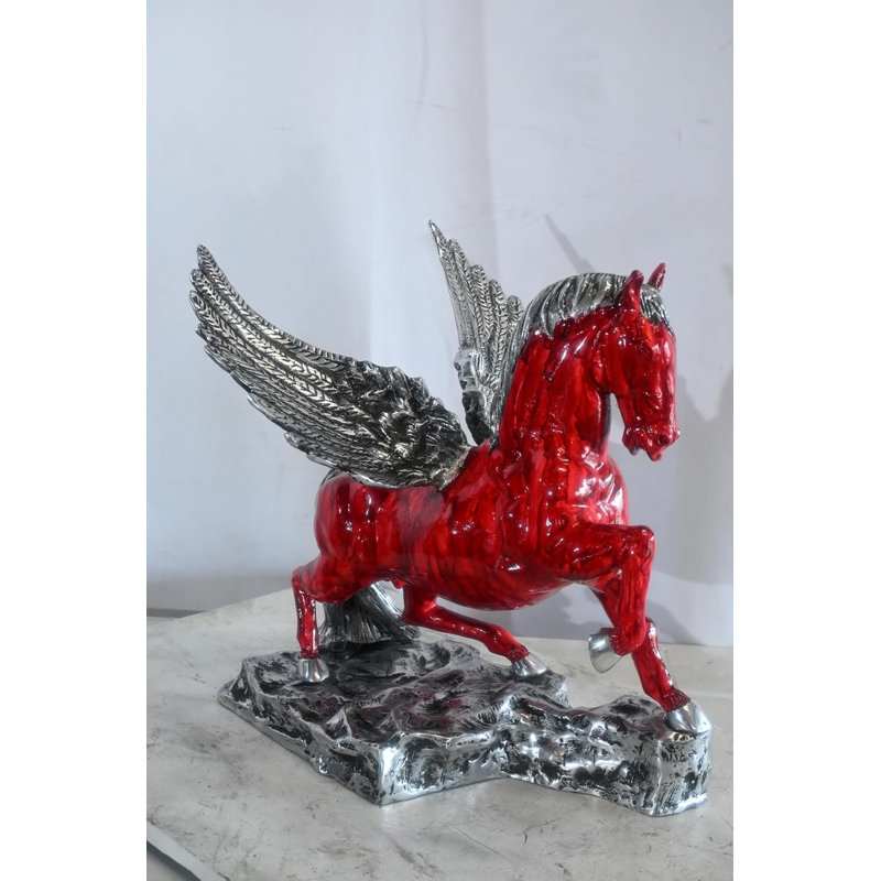 Prancing Red Pegasus Winged Horse Sculpture Aluminum Art 17"x15"x19"H