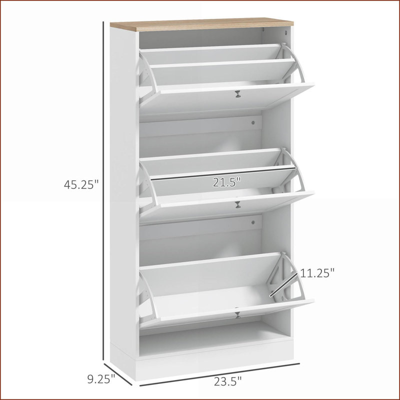 Shoe Cabinets, Snow White Narrow Entryway Shoe Cabinet with 3 Flip Drawers, Adjustable Shelves, Holds 18 Pairs | Modern | Particle Board