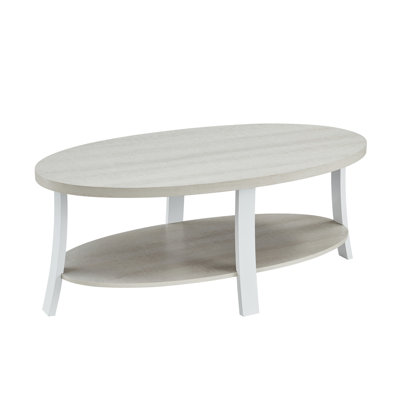 Table basse ovale à 3 tablettes en bois avec deux tables de bout, blanc, style contemporain pour le salon