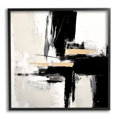 Chaotic Black Abstract, reproduction sur bois encadrée