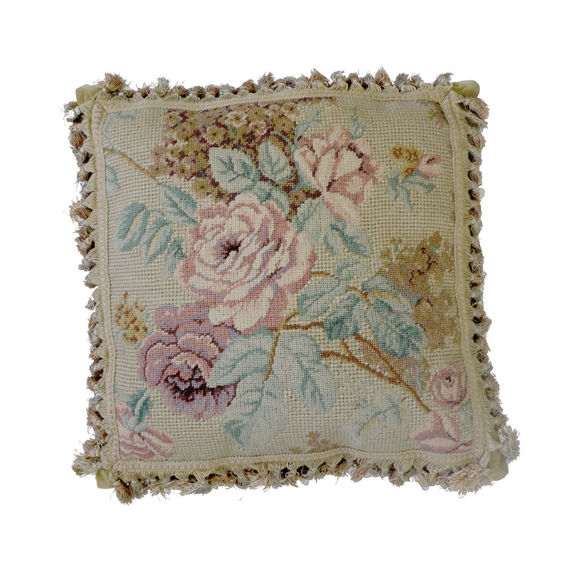 Peach Rose Bouquet Needlepoint Pillow