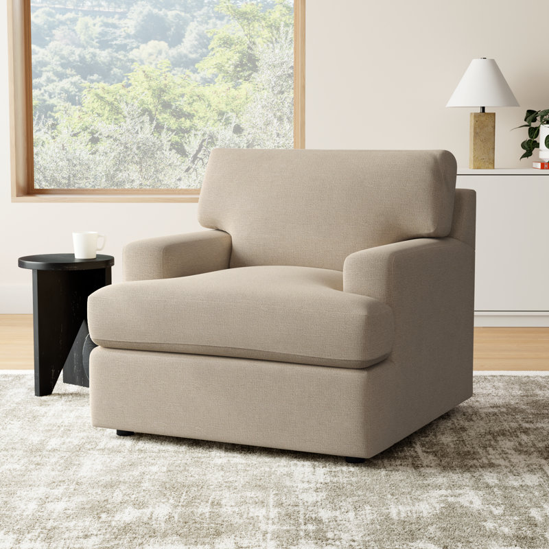 Cleo Upholstered Custom Accent Chair, Nomad Eggshell Crypton® Chenille