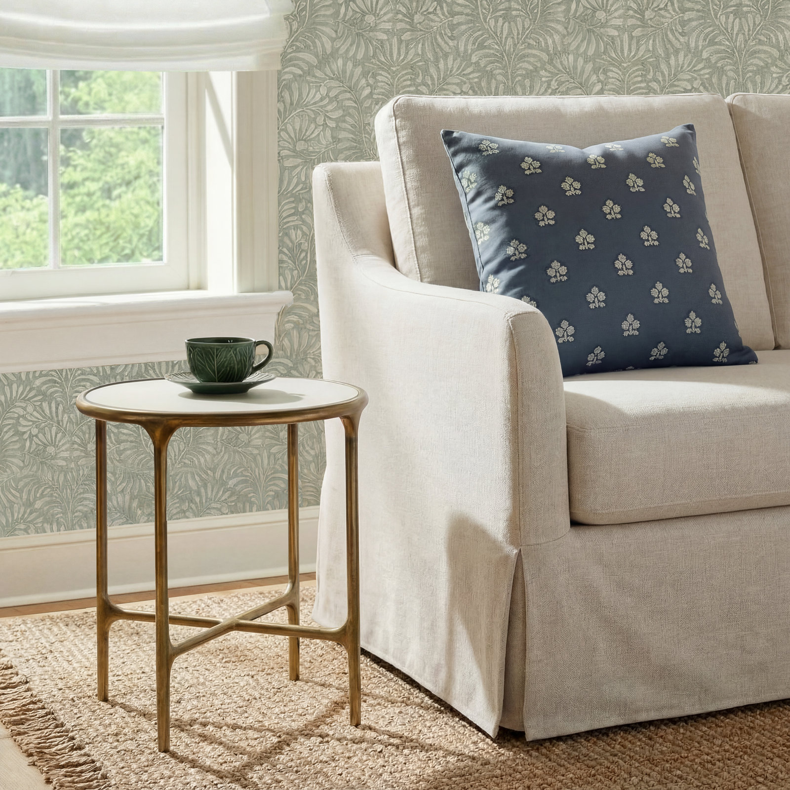 Evelynn 18" End Table, White Marble, Brass