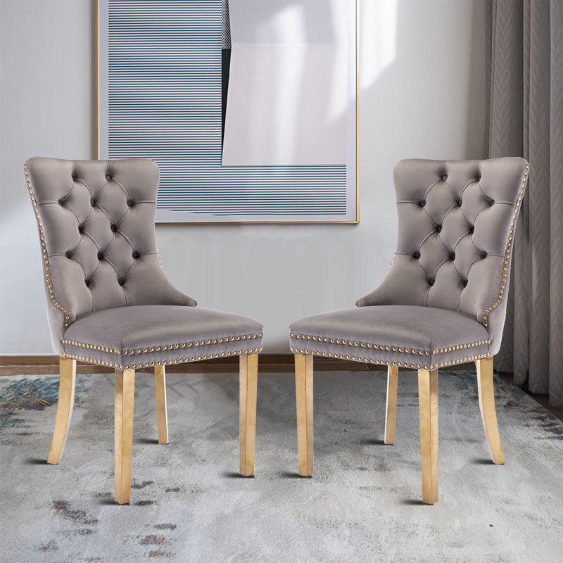 2 Pcs High-End Tufted Solid Wood Contemporary Velvet Upholstered Dining Chair With Wood Legs Nailhead Trim,Upholstered dining room chair,dinning chair,kitchen chair