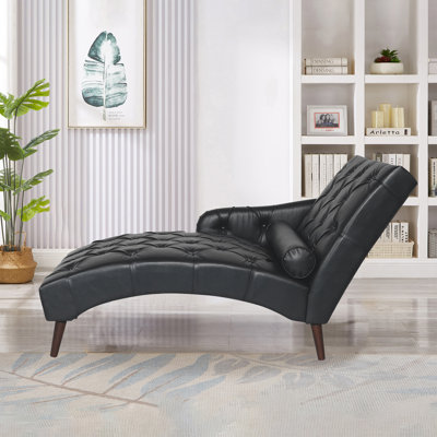 Tyannia 25" Wide One-arm Faux Leather Upholstered Tufted Chaise Lounge Chair with Lumbar Pillow and Nailhead Trim