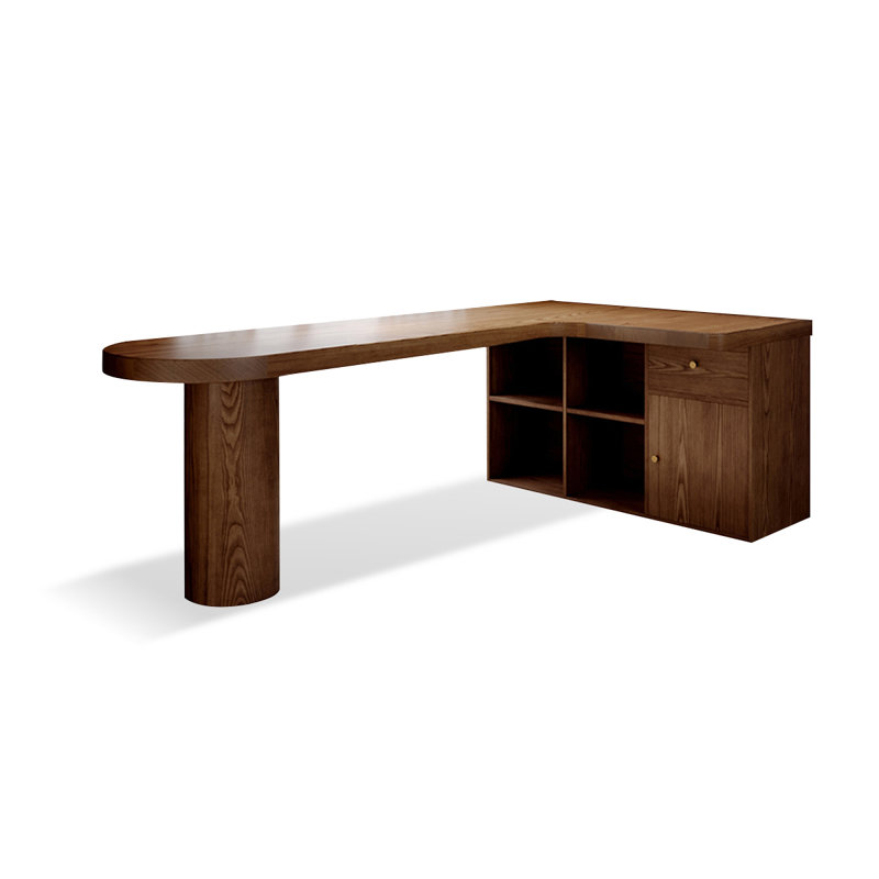 Nut-brown L-Shaped Solid Wood  desk, 29.53" H x 62.99" W x 47.24" D, Right Hand Return