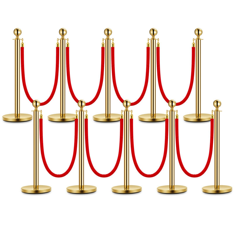 Paquet de 10 poteaux de poteau en or avec 8 cordes, barrières de queue en acier inoxydable avec bases lestées pour les événements