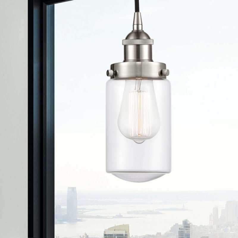 Luminaire suspendu cylindrique à 1 lumière Saroyan, Transparent, Nickel satiné brossé