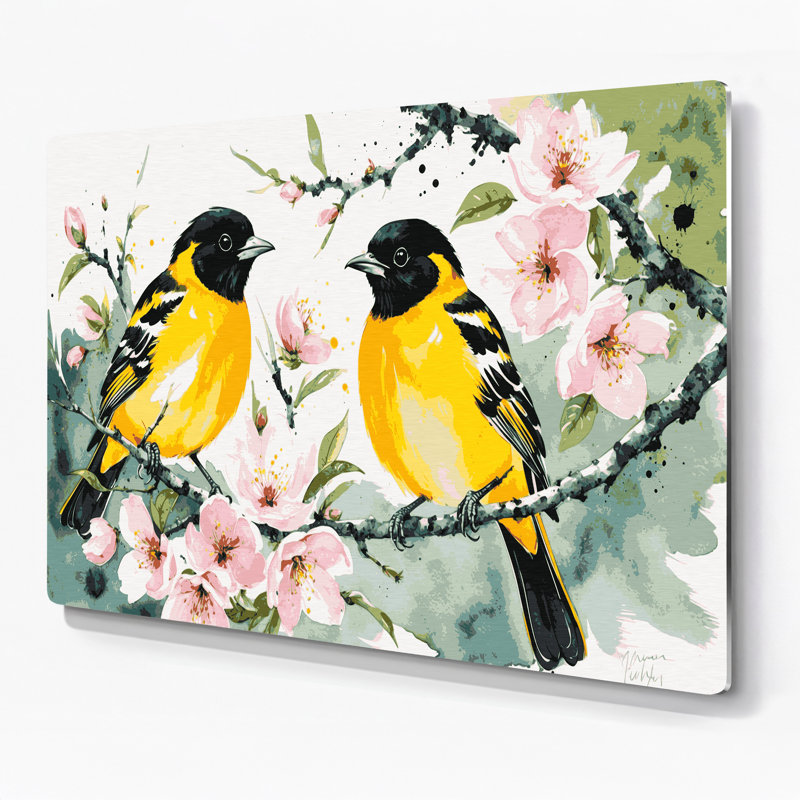 Oiseaux, art mural en métal beige, H 132 po x l 168 po x P 0,05 po