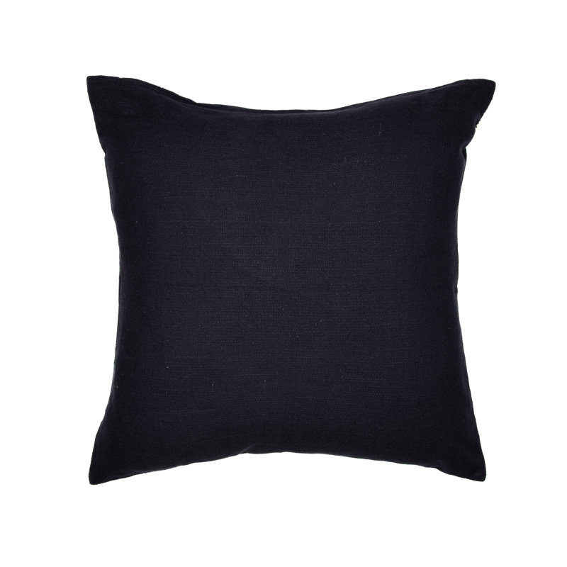 Blue Ivory Beige Embroidered Cotton Blend Square Throw Pillow