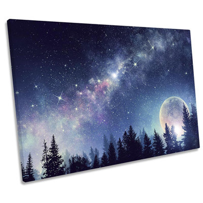 Moon Night Glowing Sky Stars - Wrapped Canvas Print