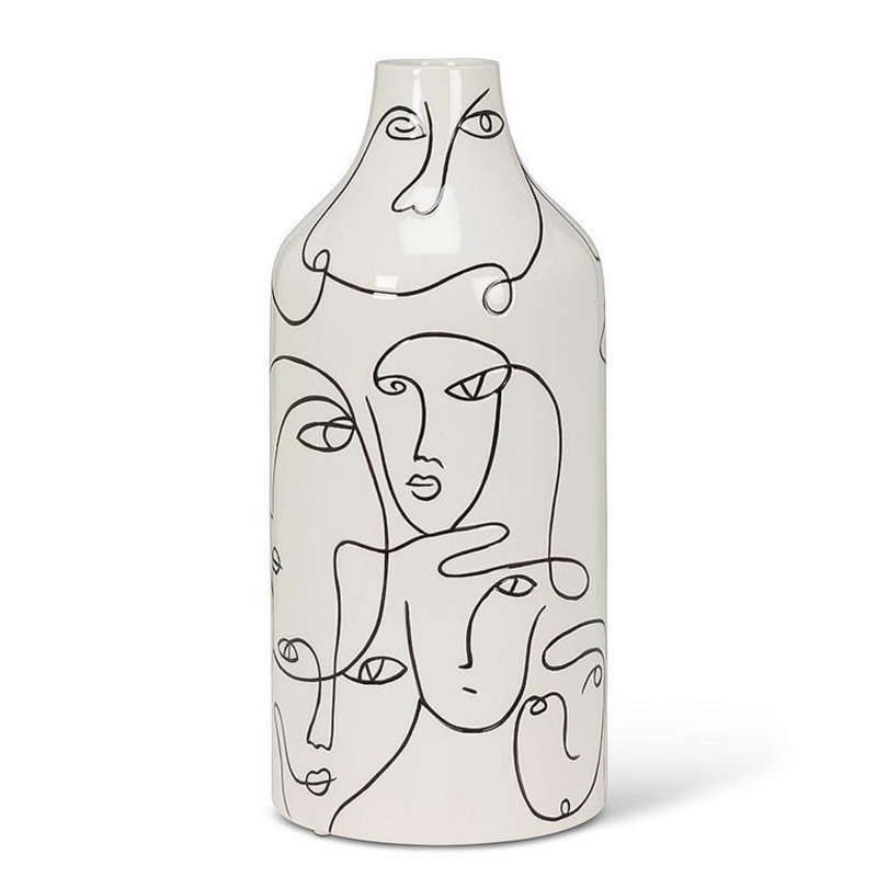 Abstract Faces Vase, Black;White, 5" H x 5" W x 11" D