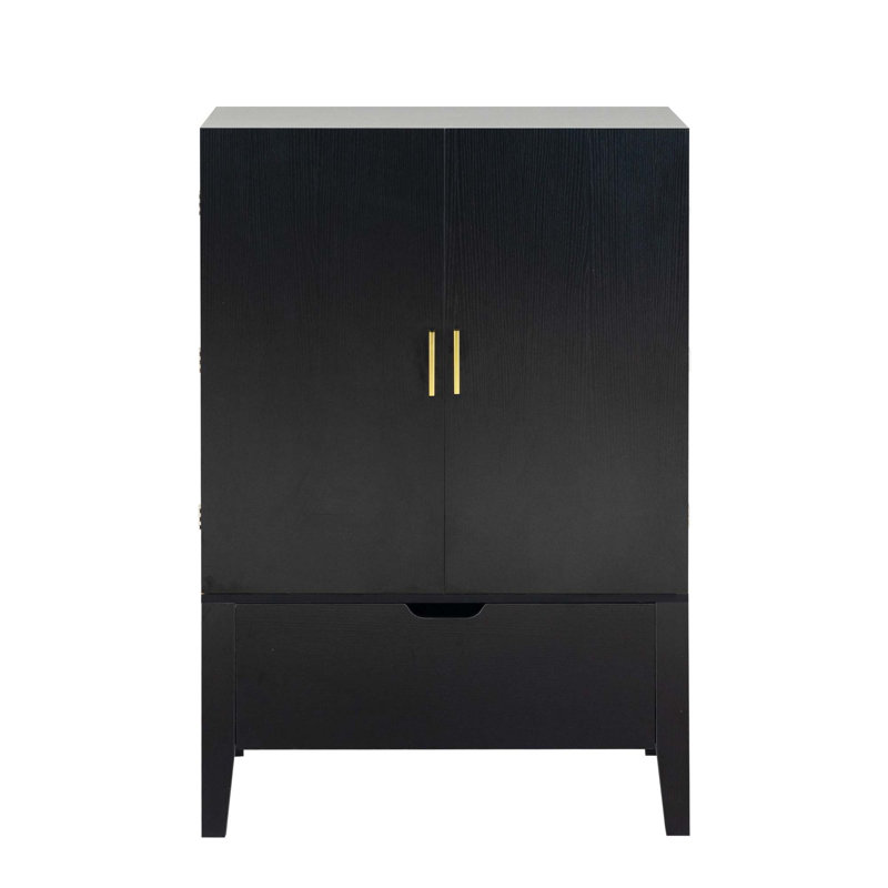 Versatile Home Liquor Cabinet with Multiple Functionalities for Stylish Storage, Black/Gold