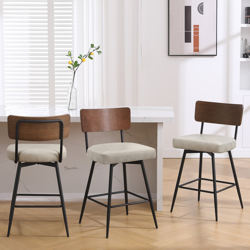 Swivel Upholstered Counter & Bar Stool, Griege, 2, Counter Stool (26" Seat Height)