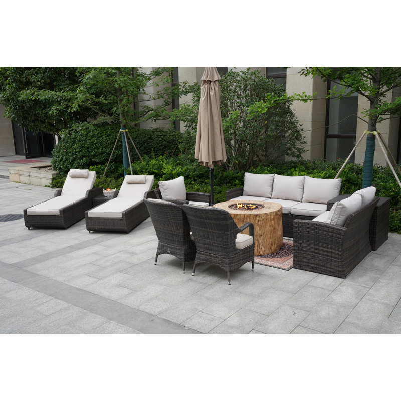 Almanza 10 - Person Patio Conversation Set with Cushions, Brown, White