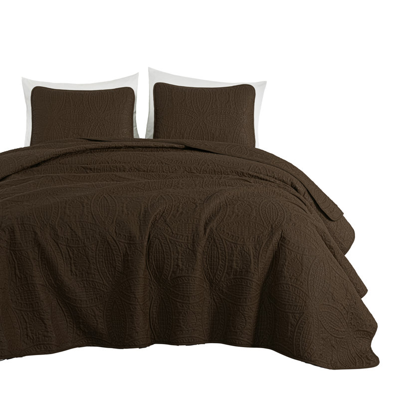 Austin Microfiber Reversible 3-Piece Coverlet / Bedspread Set, Queen Coverlet / Bedspread + 2 Standard Shams, Chocolate