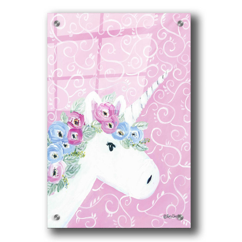 «Floral Unicorn II» par Roey Ebert, art mural en verre acrylique, H 36 po x l 24 po x P 0,2 po