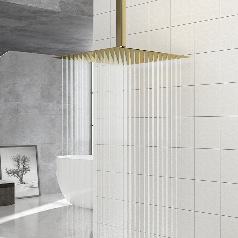 16" Square Rainfall Shower Head, Wall/Ceiling Mounted, Gold