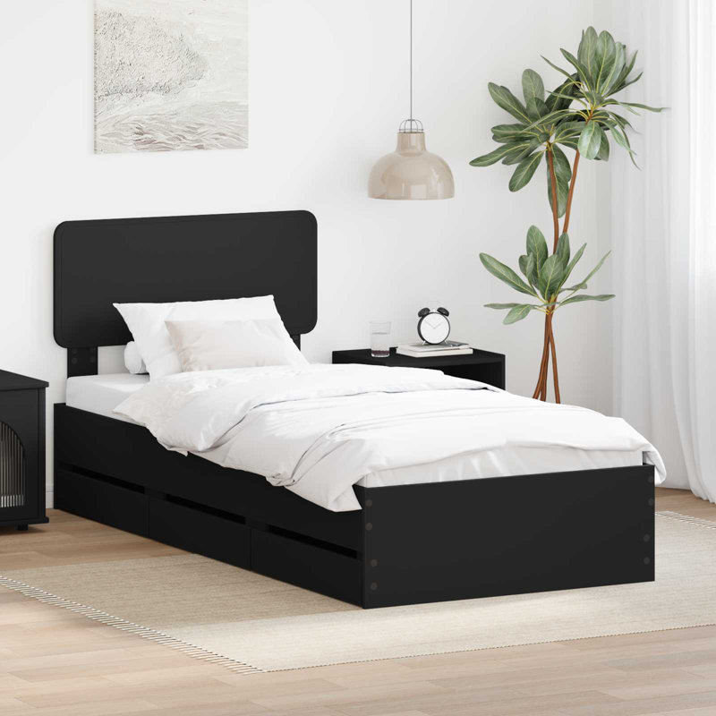  Bed Frame With Drawer Black 150 X 200 Cm Engineer Wood, Black, European Single (90 x 200 cm)