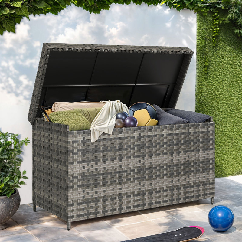 Balconera Water Resistant Wicker Deck Box, Gray, 32.67" H x 60.23" W x 27.16" D