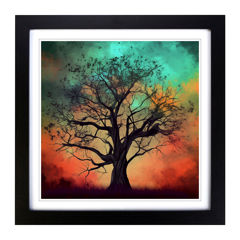Tree Digital Art - Single Picture Frame Print on Wood, Black