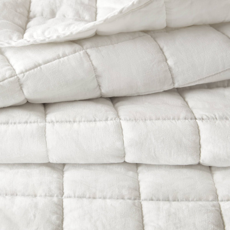 Ensemble de courtepointe 100% lin French Flax, Blanc, Courtepointe très grand et 2 très grandes taies 