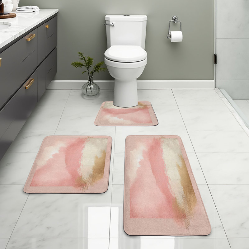  Tapis de salle de bain rose 3 pièces en U et tapis rectangulaires fard à joues coquille d'œuf fauve